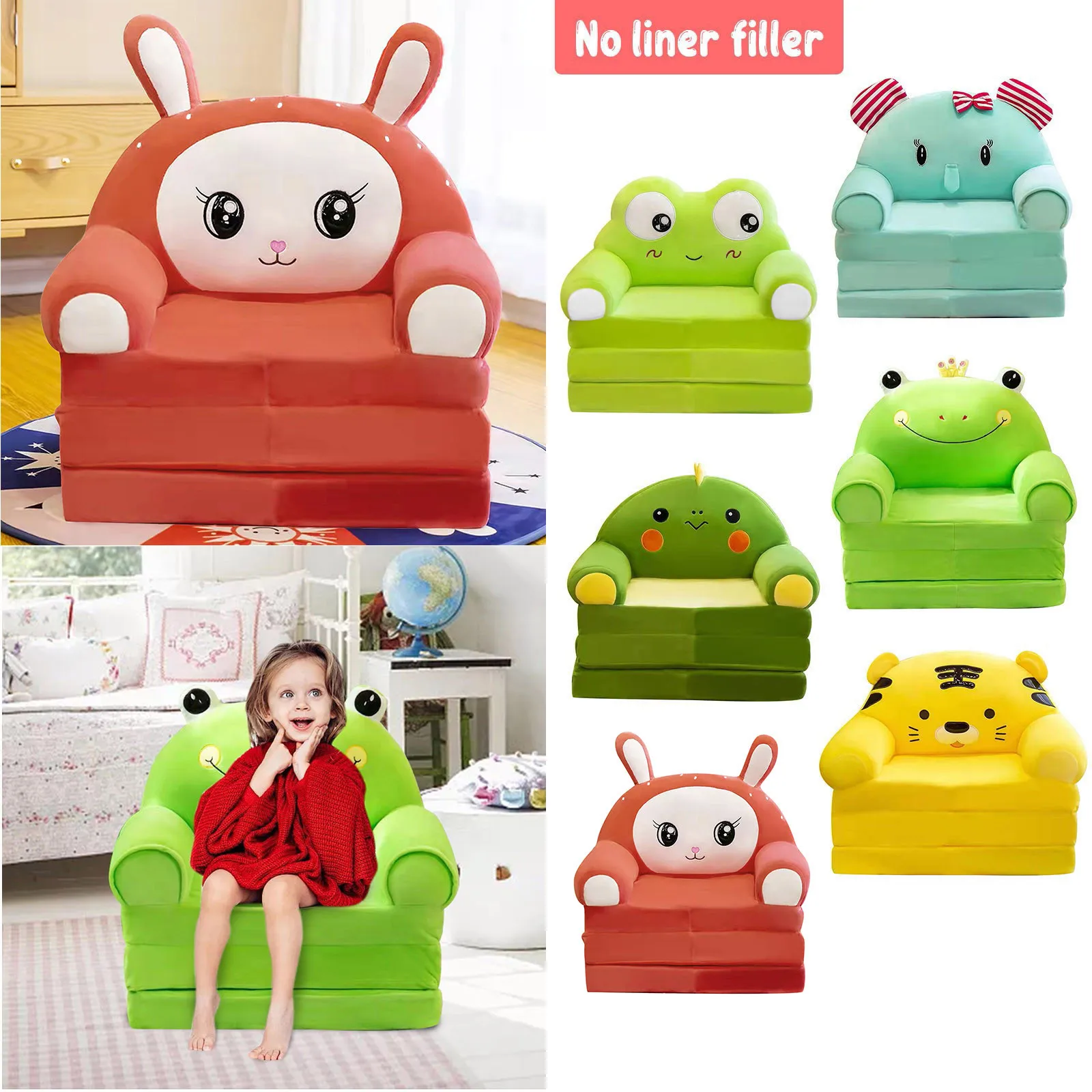 Children\'s Armchair H Foldable Kids Sofa cover without filler Backrest Armchair Cartoon Lazy Sofa Children Flip Open Sofa Bed