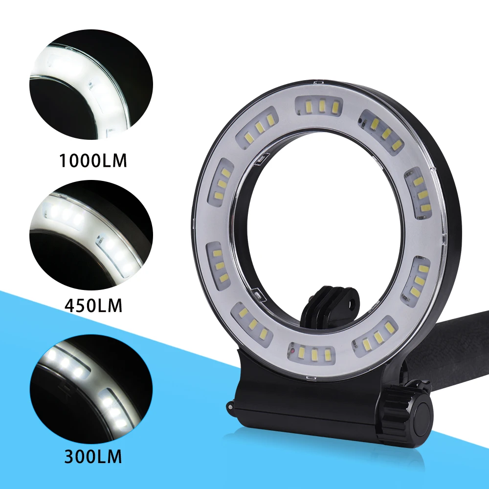 LED Selfie Ring Light Waterproof 40m Diving Fill Light Photography RingLight For Action Sports Camera