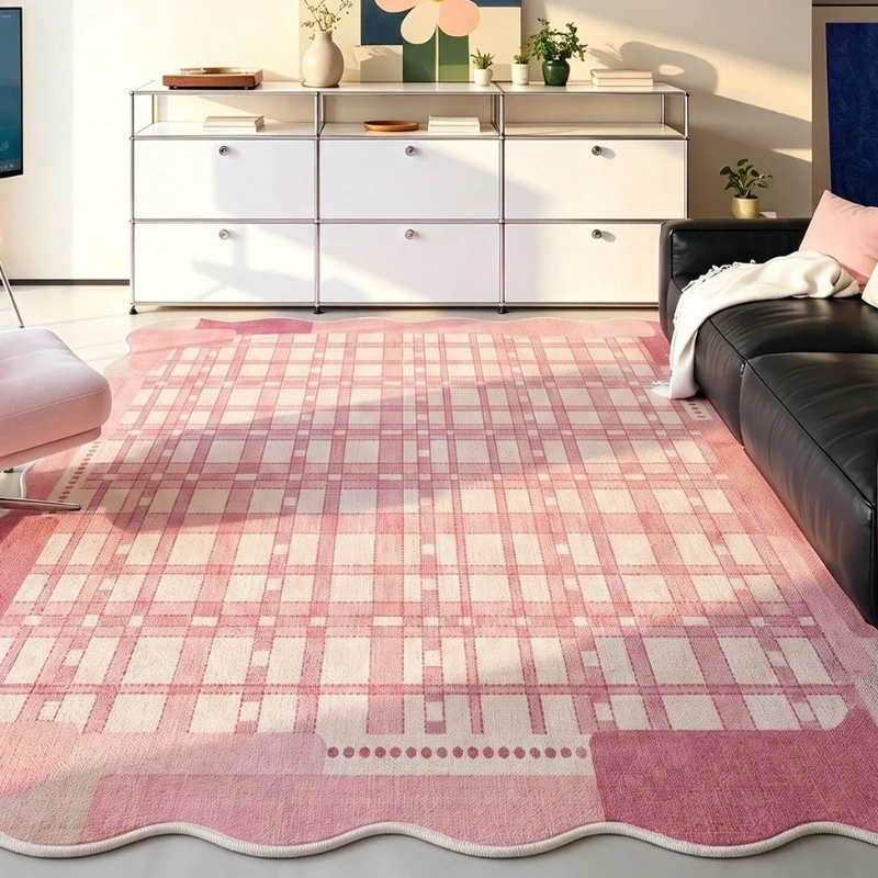 Dopamine Color Carpets for Living Room Pink Girl Style Bedroom Decor Carpet Irregular Shape Grid Plush Rug Home Soft Floor Mat