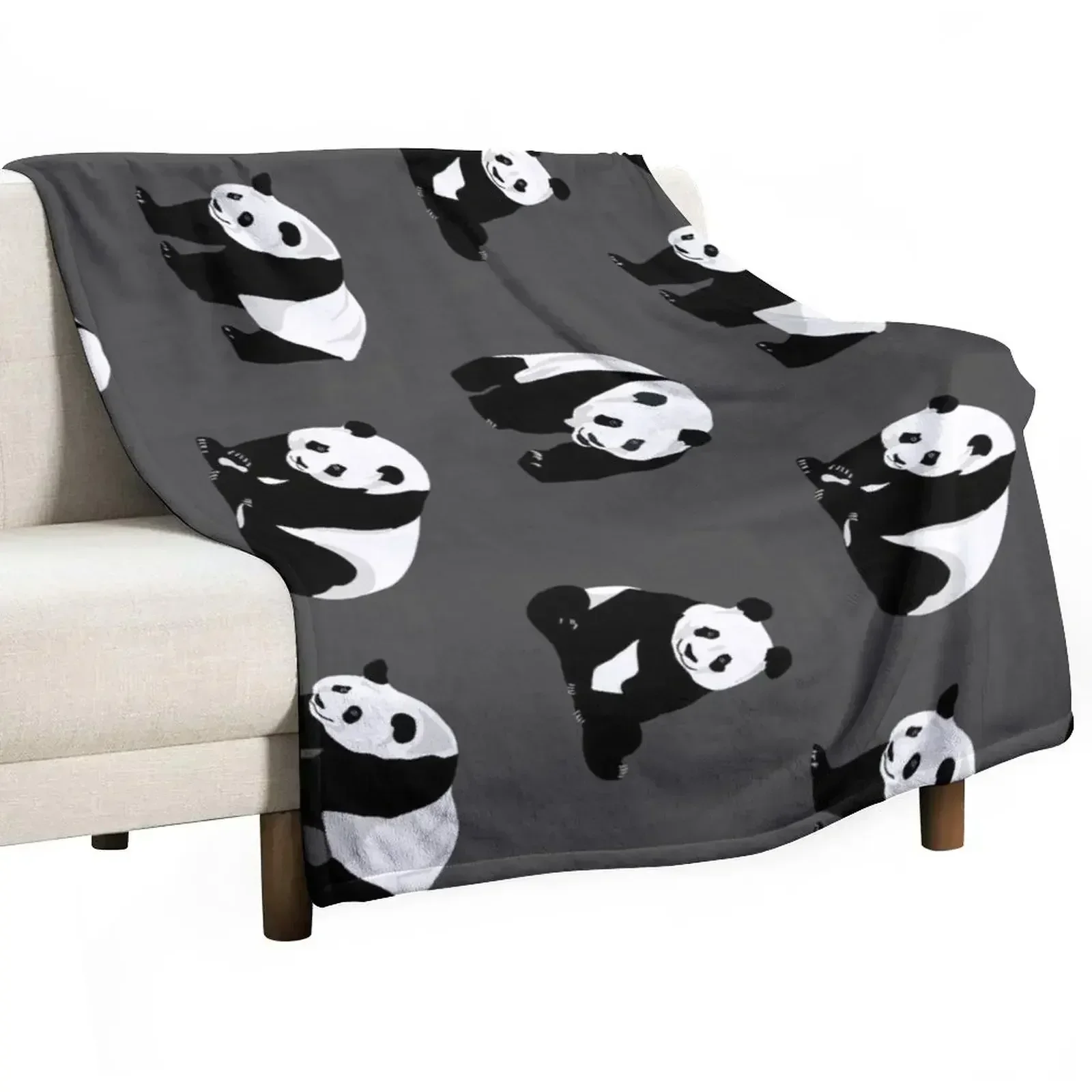 

Pandas on Grey Throw Blanket Bed Designers warm for winter Vintage Blankets