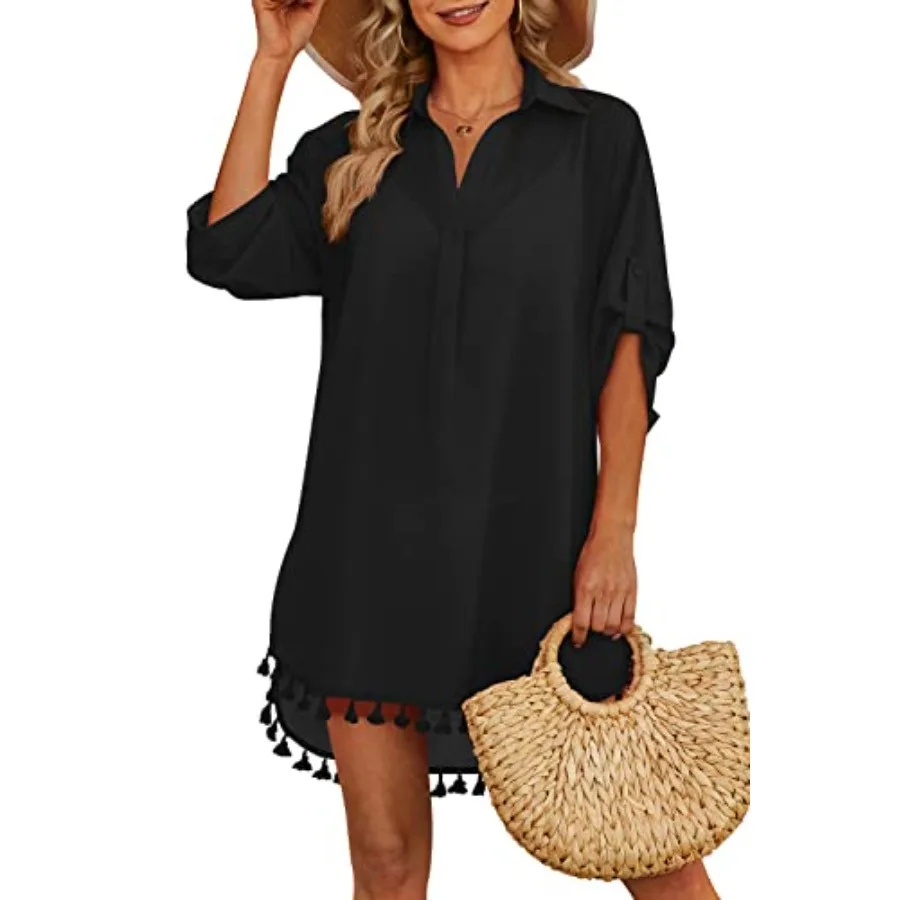 

Пляжная накидка-рубашка Yincro для женщин 2026 с бахромой, для купальников и бикини