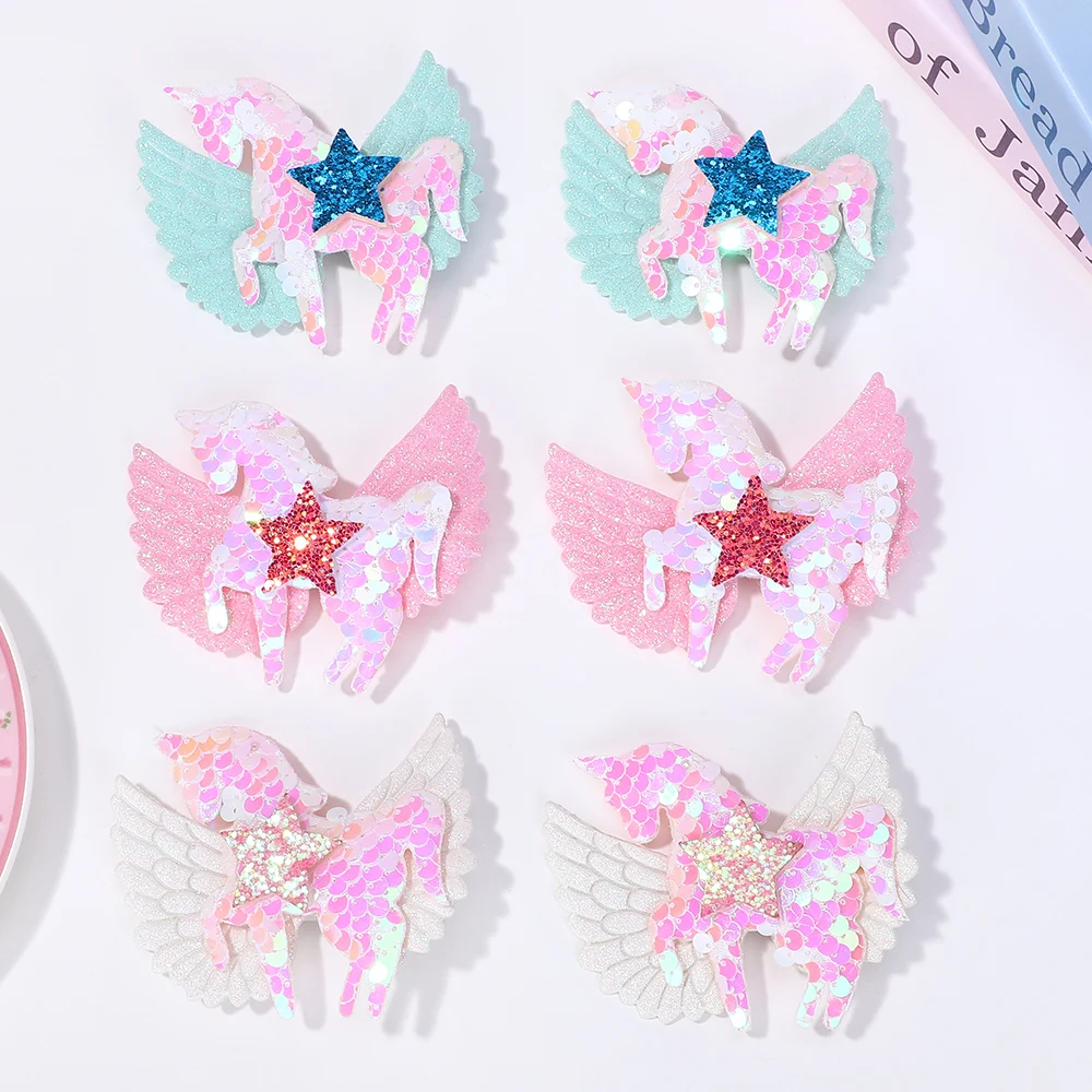 

30Pcs/Set 【Random colors】Unicorn Hair Accessories Children's Hair Clips Sequins Rainbow Edge Clips Baby Fabric Hair Clips