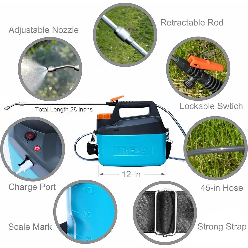 Pulvérisateur électrique Rechargeable, 1 gallon, batterie 4000mAh, arrosage automatique, conception ergonomique, buse réglable, nettoyage du jardinage