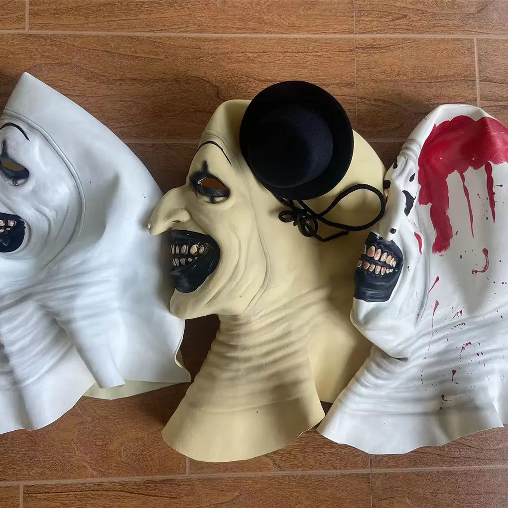 قناع المهرج الأبيض التنكري من اللاتكس لتجربة الأزياء الأصلية، مواد اللاتكس، قناع الرعب الدموي من النوع 3