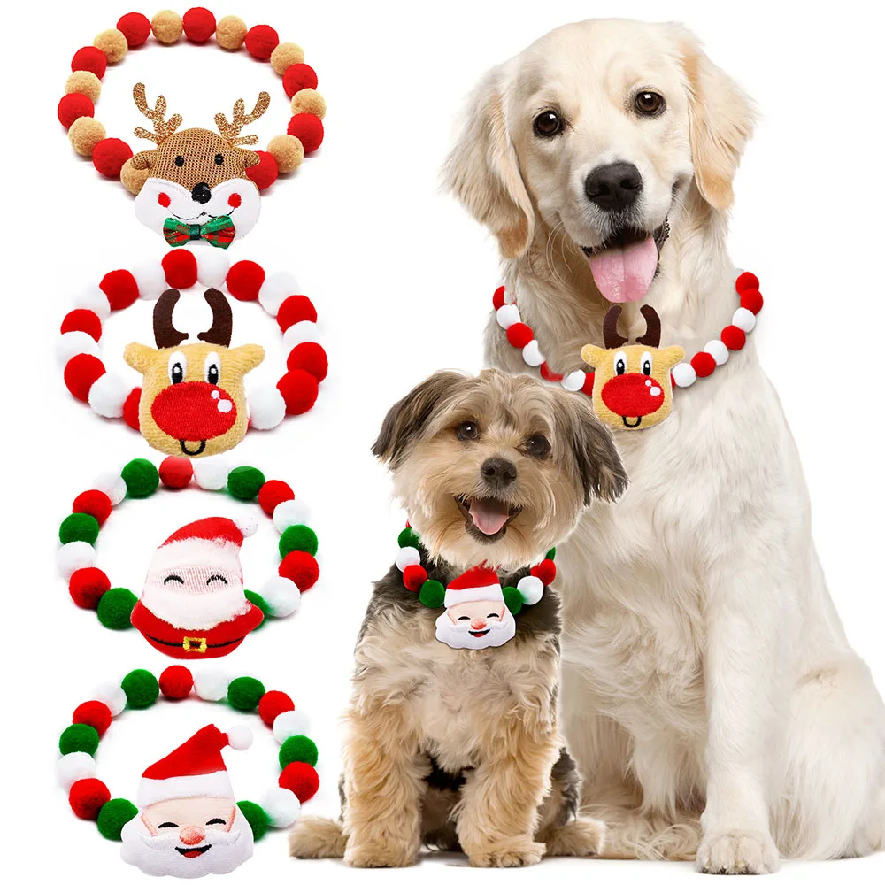 1PC Christmas Decorate Pet Bowtie Dog Deer Hair Ball Pet Puppy Adjustable Snowman Necktie Collar for Small Large Dog Accessories