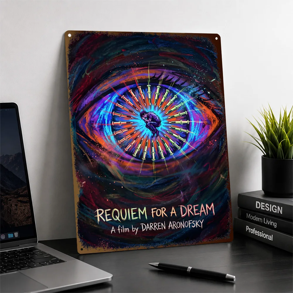 Requiem For A Dream Psychedelic Eye Printed Poster Customized Metal Sign Character Study Design Wall Art Enhances Home Theater