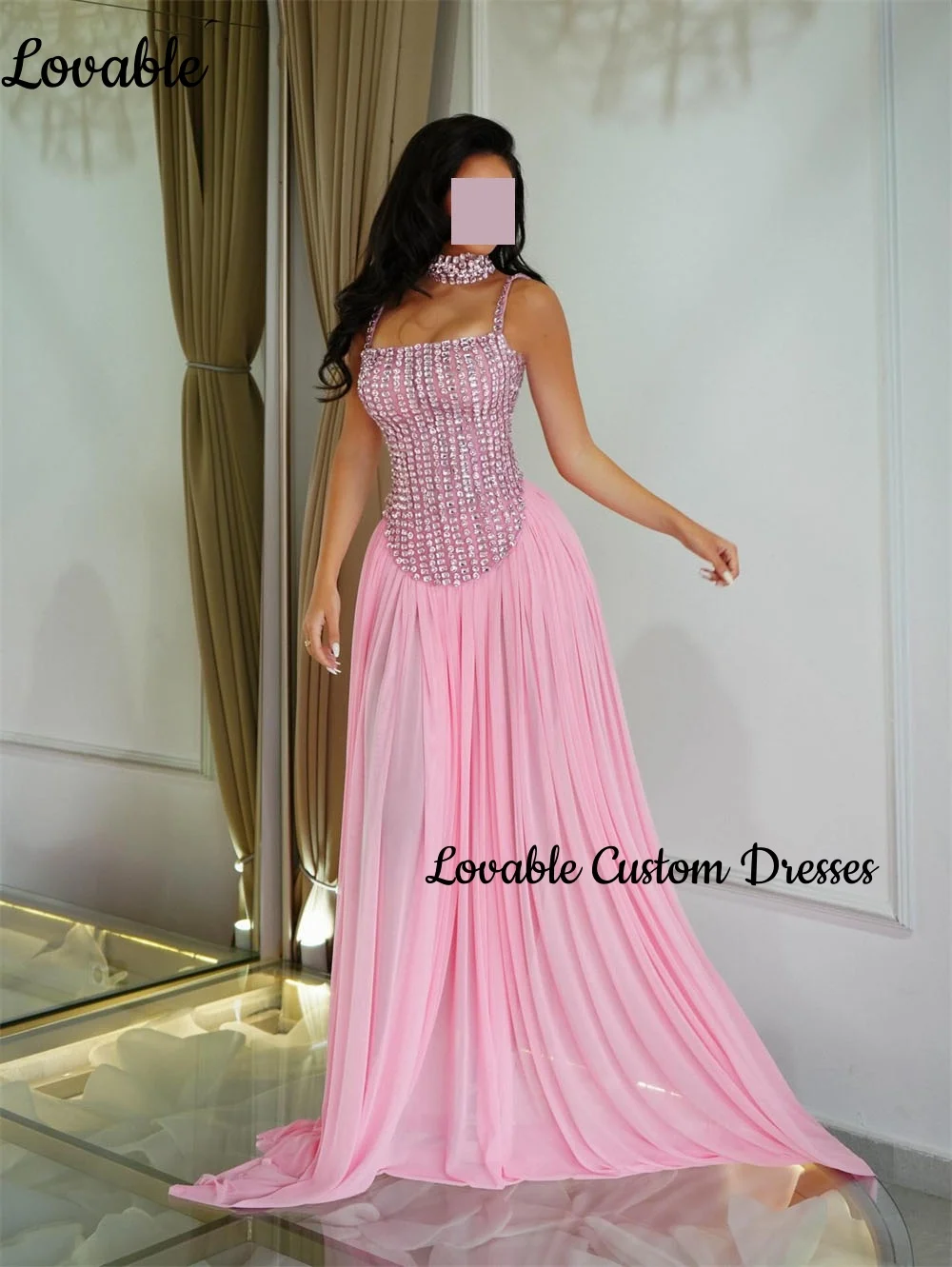 

فساتين سهرة Customize Women'S Evening Dresses Regular Straps Scoop Neckline Zipper Up Dresses For Prom Sleeveless A-Line Beading