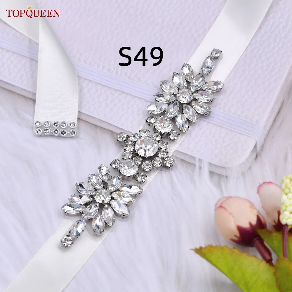 TOPQUEEN-cinturón para vestido de novia, faja nupcial de cristal con diamantes de imitación plateados, apliques de perlas, cinturón para vestidos de noche