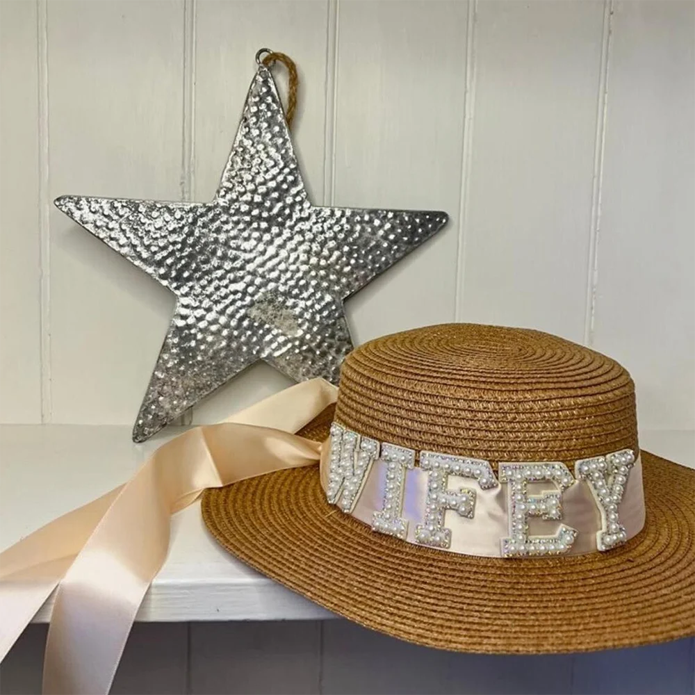 1 Stück Wifey Perlen-Buchstaben-Sonnenhut für Junggesellinnenabschied, Brautparty, Strand, Pool, Hochzeit, Flitterwochen, Geschenk, Urlaub, Accessoire – Detail 2