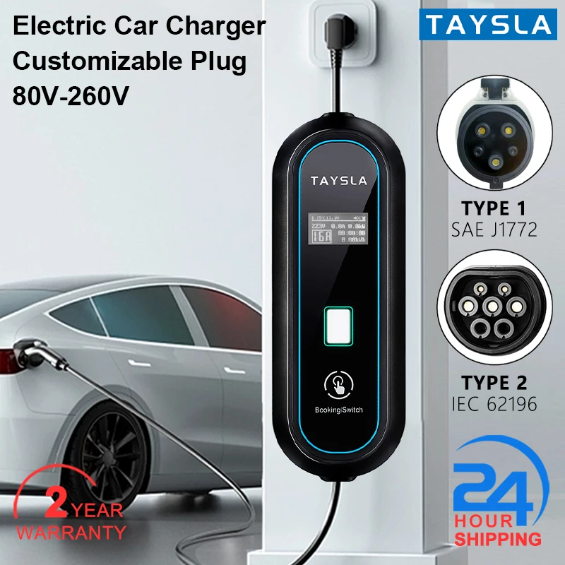 TAYSLA 3.5KW EV Charger 16A Electric Car Charger TYPE 2 Charging Cable TYPE 1 j1772 16A  EVSE 80V-260V for Electric Vehicles