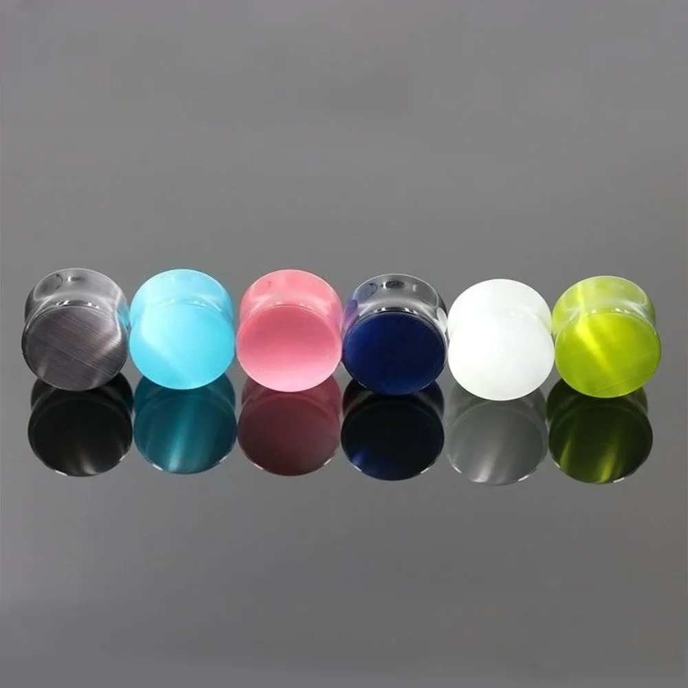 2Pc Natural Cat's Eye Organic Stone Ear Plugs Specifications Double Trumpet Flesh Tunnel Body Piercing Jewelry for Men and Women