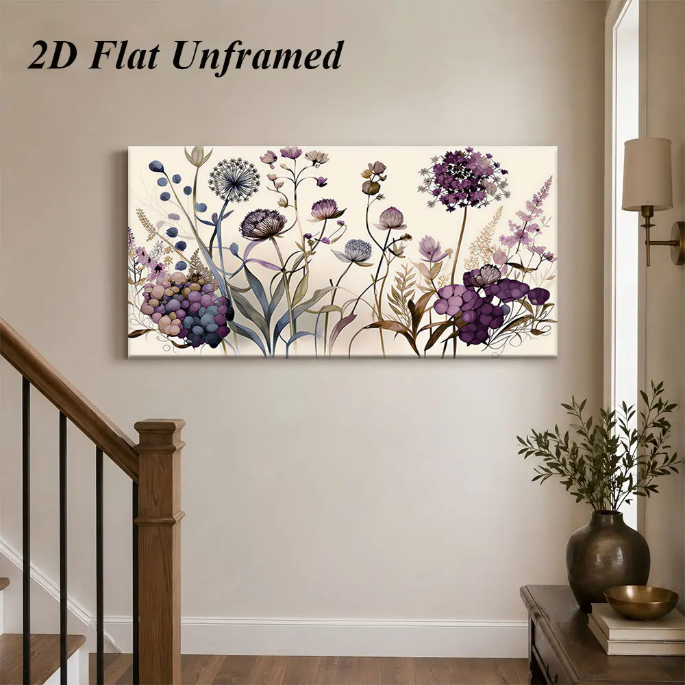 (1PC Unframe)1 piece of natural countryside style purple flower frameless fresh plant flower home decoration painting 2D plan