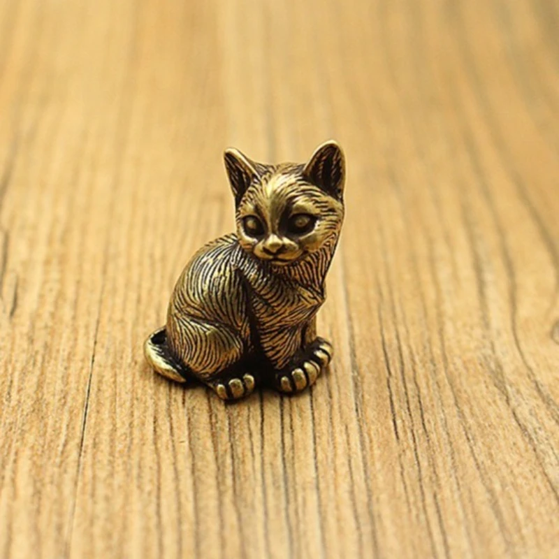 1 PC Brass Adorable Kitten Keychain Automotive Accessory Handheld Plaything Childrens Birthday Present Copper Animal Figurines