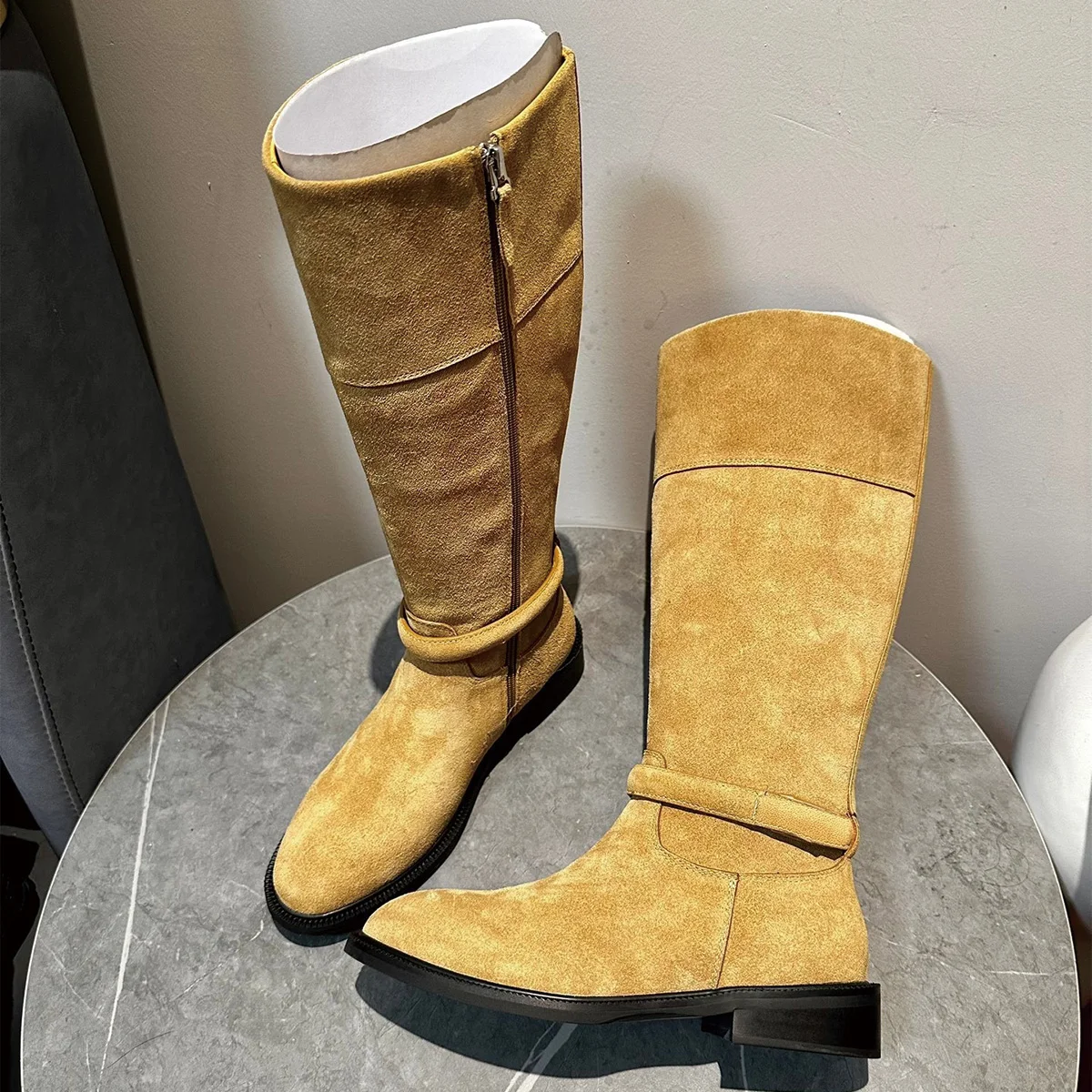 2026 High Quality winter Women Shoes Classic Wide Shaft Knee High Boots Side Zip Flat Block Heel Fashion Women Boots ch24100415