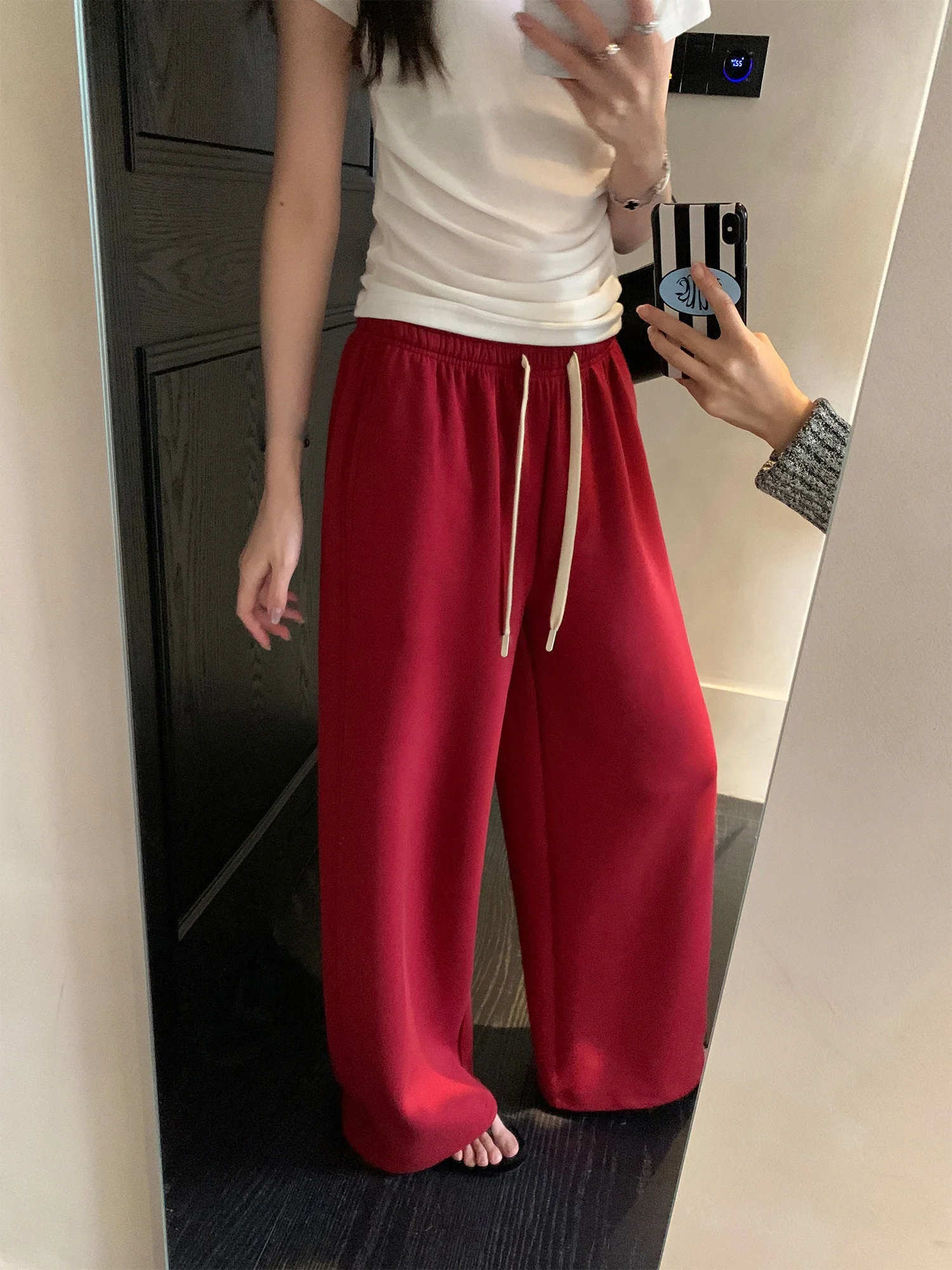 

Cloud Sensation Washed Lyocell Drawstring Sporty Casual Pants Women Summer Smooth Loose Fit Straight Leg Pants Cotton Blend