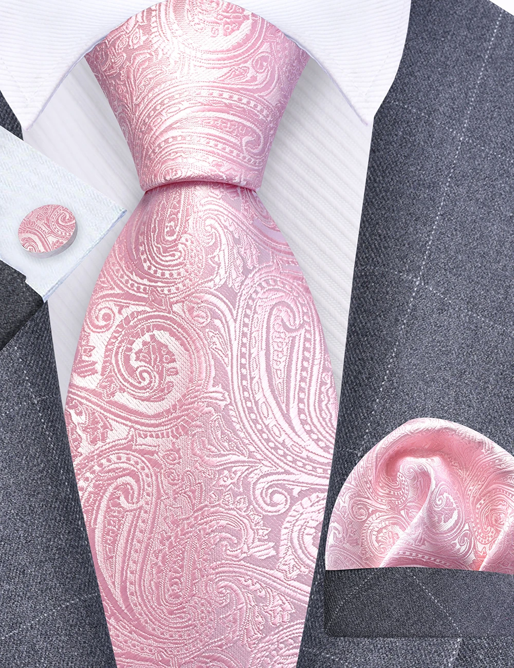 GUSLESON 8 cm Blauw Zwart Roze Mannen Stropdassen Pochet Manchetknopen Set Paisley Zijden Stropdas Bruiloft Relatiegeschenk Stropdas Accessoires