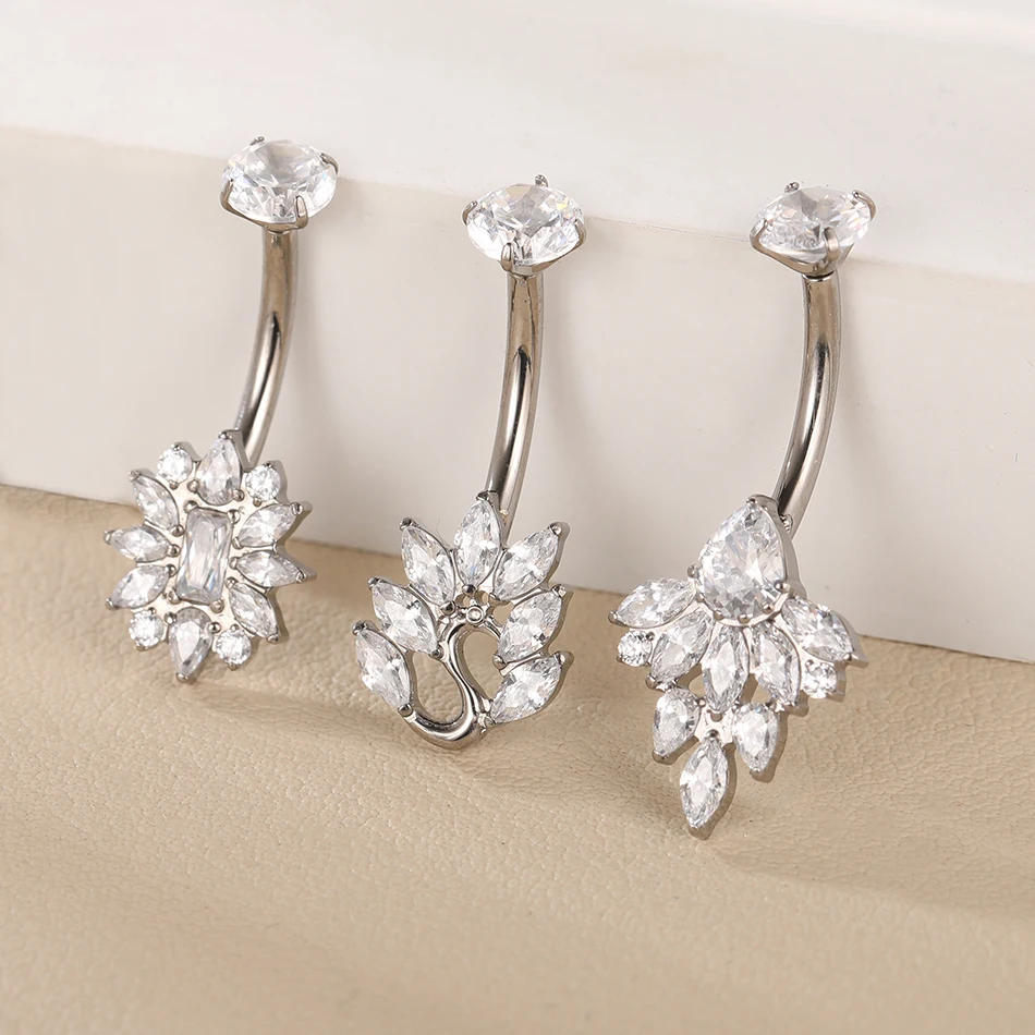1/5PCS ASTM F136 Titanium Teardrop Dangle Clear CZ Internally Threaded Belly Button Rings Sexy Ring 14G Body Piercing Jewelry