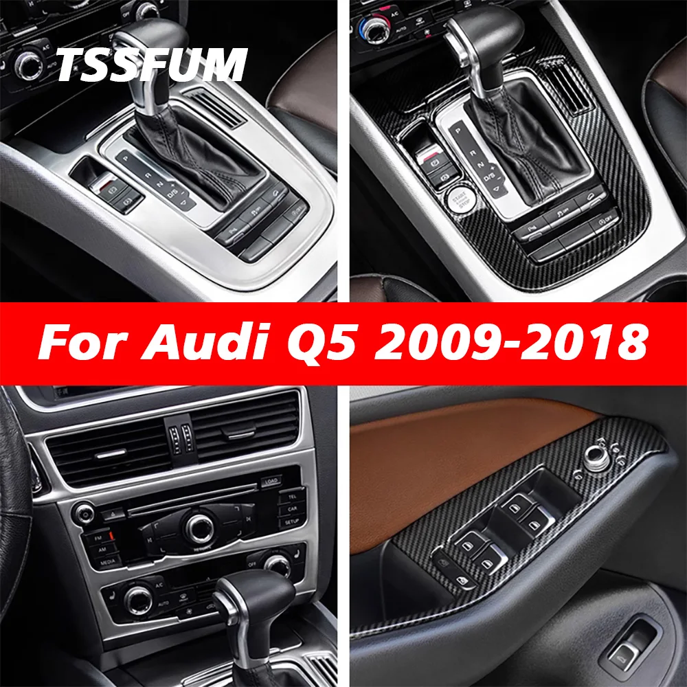 For Audi Q5 8R 09-18 Stainless Steel Carbon Fiber Car Interior Sticker Gear Shift Panel Cover Interior Trim Sticker Accessories
