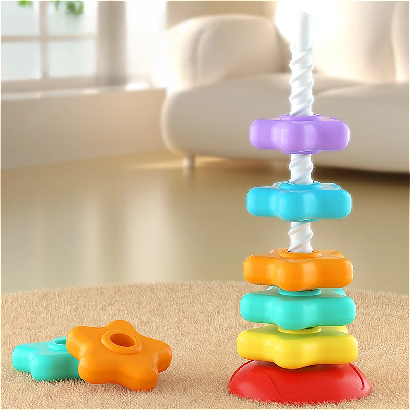 Montessori, 1Set Colorful Spinning Tower Stacking Toy - for 0-3 Years Holiday Gifts and Early Learning Developmental Puzzle Toy