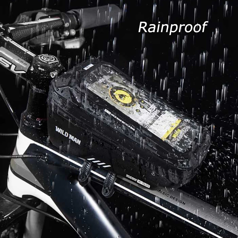 WILD MAN Mountain Bike Bag Front Handlerbar Bag Rainproof 6.7inch Mobile Phone Case Bicycle Top Tube Bag Cycling Accessories