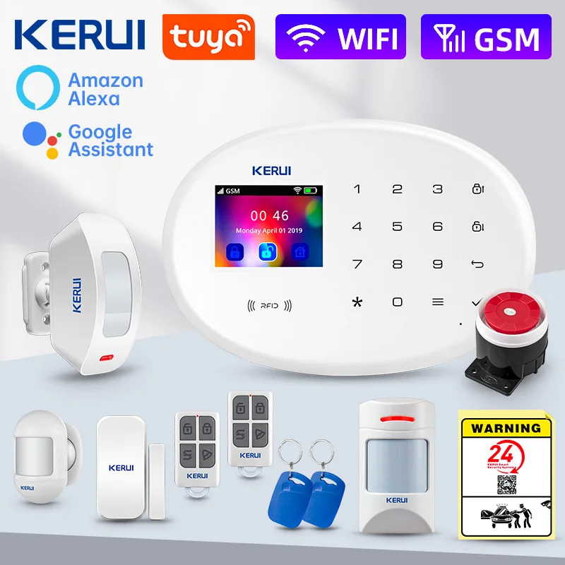 

KERUI W202 Домашняя сигнализация WIFI GSM Сигнализация Охранная система Умная домашняя сигнализация Tuya Smart APP Дистанционное управление Детектор движения Alexa