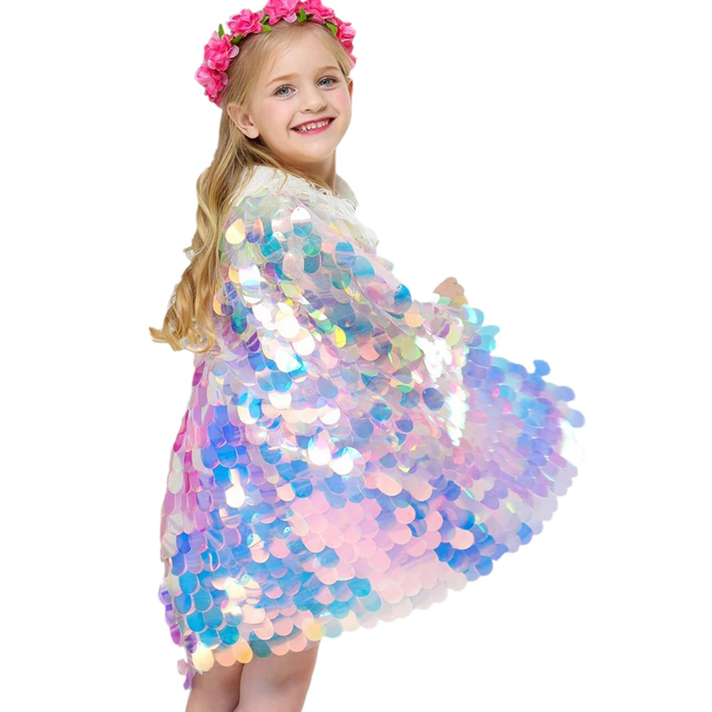 

Rainbow Sequin Cloak Sparkly Performance Clothes Girls Accessories Soft Texture Birthday Party Theme Activities