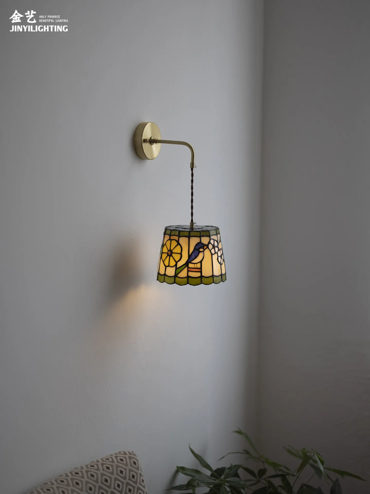 

Ретро латунный стеклянный настенный светильник с птицей, японский ваби говорит креативный подвесной светильник изголовья спальни, коридора, гостиной