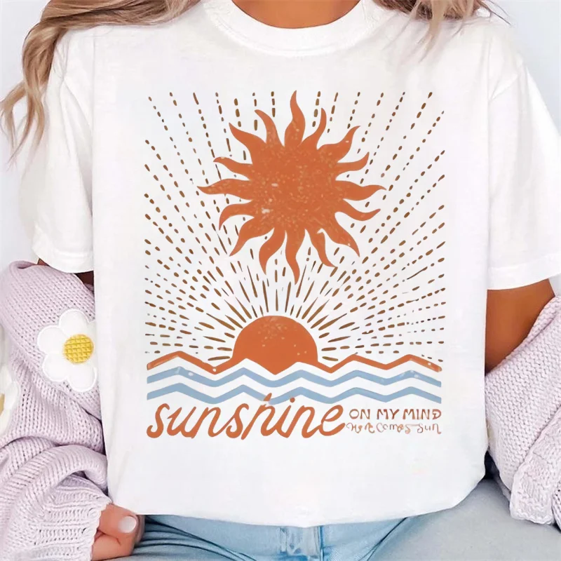 Sunshine On My Mind Pattern Printed Fashion Travel Leisure T-Shirt Printed Women's Beach Vacation Street Short Sleeved T-Shirt