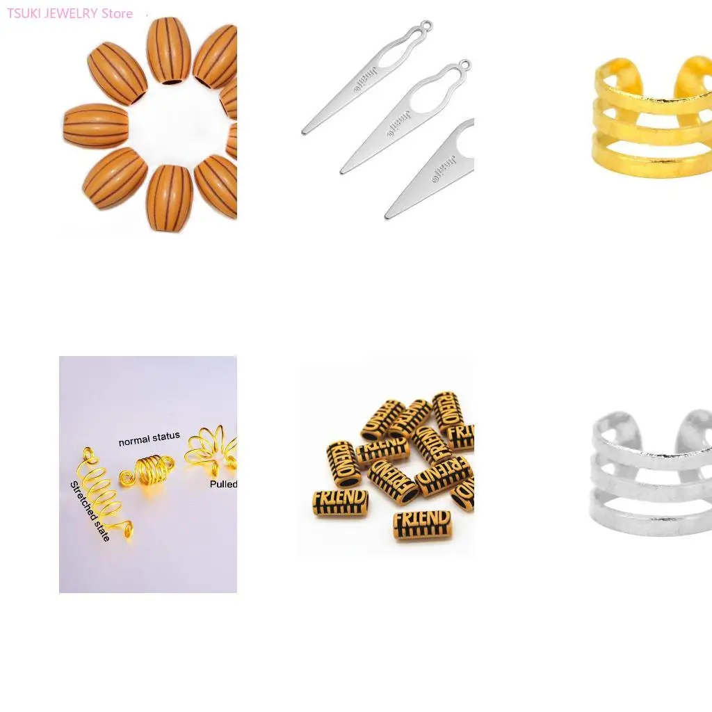 

62KE Деревянные бусины для волос Металлические манжеты для волос Завитки для волос Кольцо Дреды Пластиковые бусины