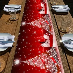 Christmas Festive Red Snowflakes Linen Table Runners Dresser Scarf Decor Washable Dining Table Runners Christmas Decorations