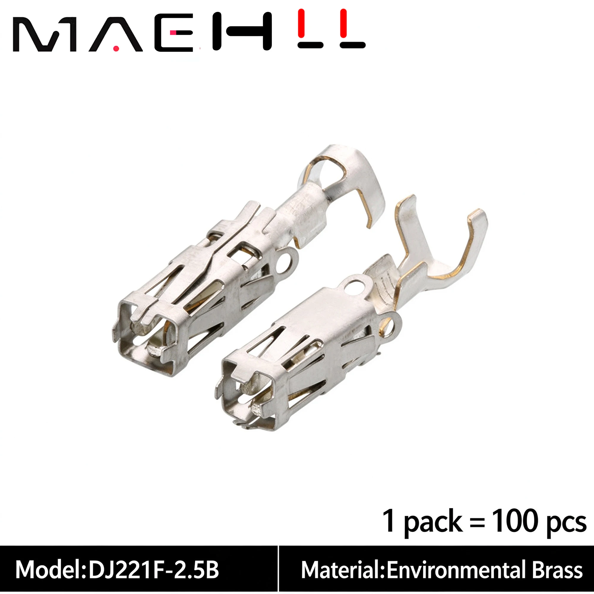 100Pcs DJ221F-2.5 Tinned Copper Terminal Block Car Connector Connector, Brass Insert Spring Insert DJ221F-2.5B for 17984.000.002