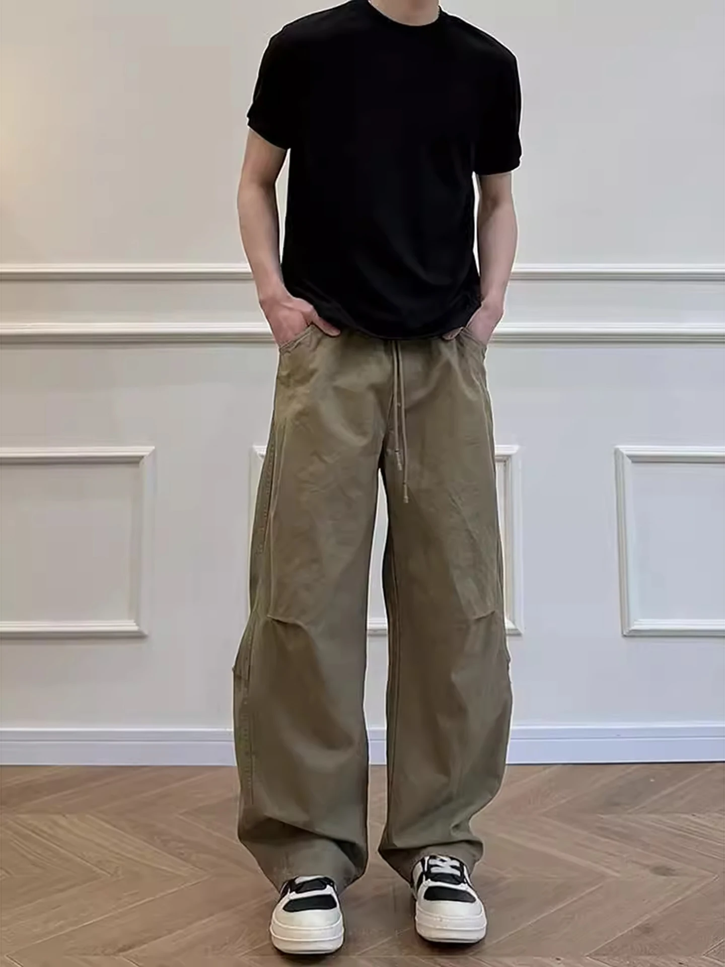 

American Khaki Pure Cotton Men's Bent Knife Pants Spring Deconstructed Silhouette Straight Leg Workwear Loose Casual Trousers