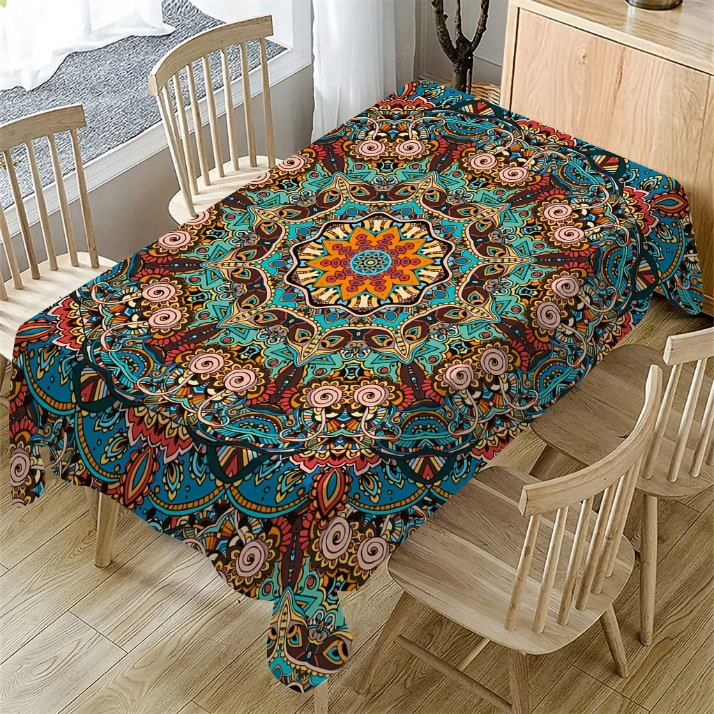 Bohemian Mandala Flower Rectangle Tablecloth Holiday Party Decor Reusable Farmhouse Kitchen Dining Table Cloth Wedding Decor