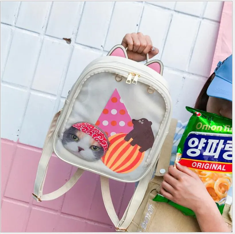 

Transparent Heart Window Backpack Cute Wing Lolita Student School Bag Women Shoulder Bags laser Sweet Itabags bags for women sac