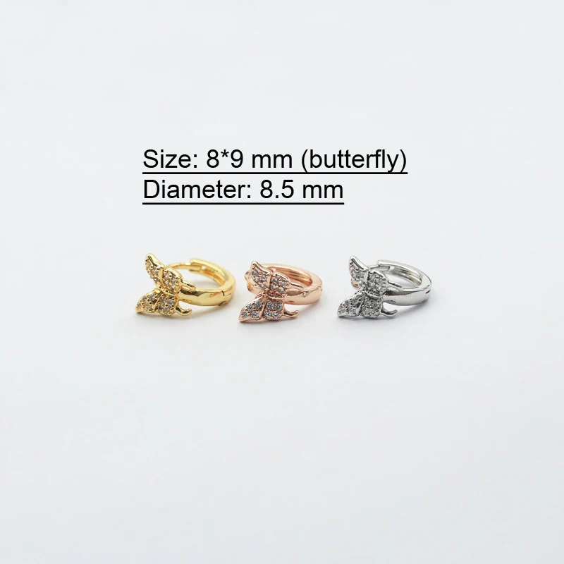1 PCS Cute Mix Zircon Pave Butterfly Shape Piercing Hoop Earring Copper Closed Circle Ear Cartilage Cuff Jewelry Wholesale
