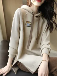 Women's Hooded Sweatshirts Plain Slit Female Top Spring and Autumn Hoodies Baggy Loose Long Basic Y2k Style Coat Vintage New In