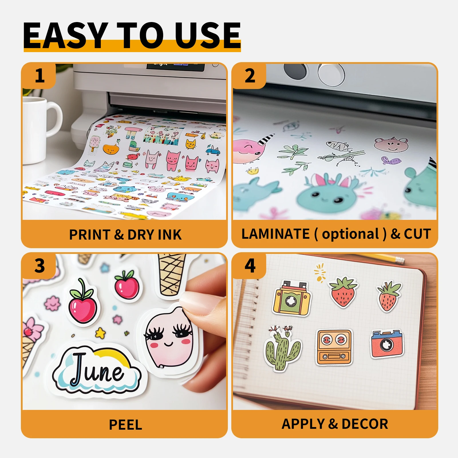 ESHANG Carta adesiva in vinile opaco A4 21x29,7 cm Fogli autoadesivi per stampante a getto d'inchiostro 8,3x11,7 Si asciuga rapidamente