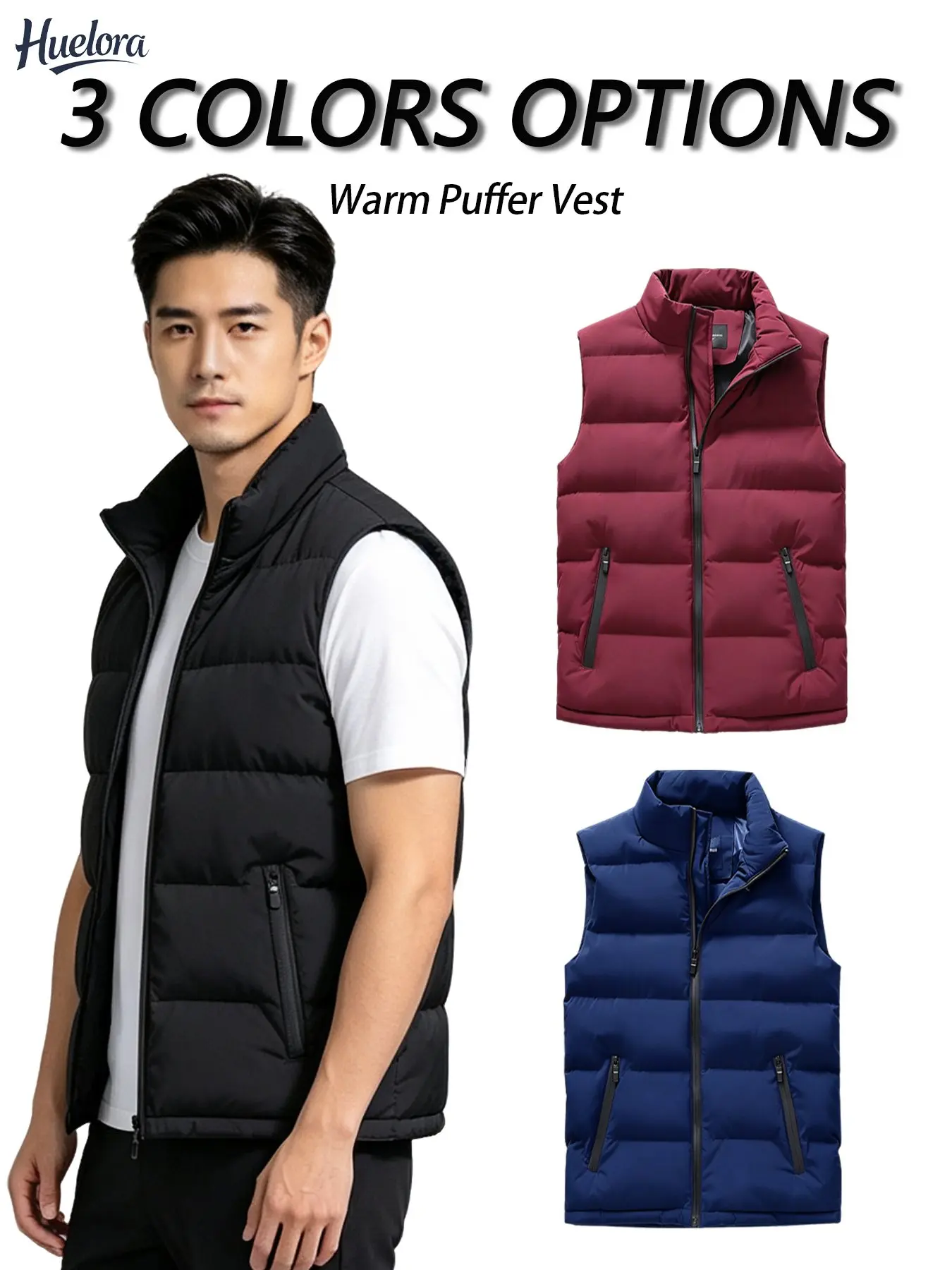 Stand Collar Puffer Vest Windproof Warm Padded Sleeveless Winter Gilet,3D Heat‑Locking, Quick Breathable,Cold‑Weather Ready