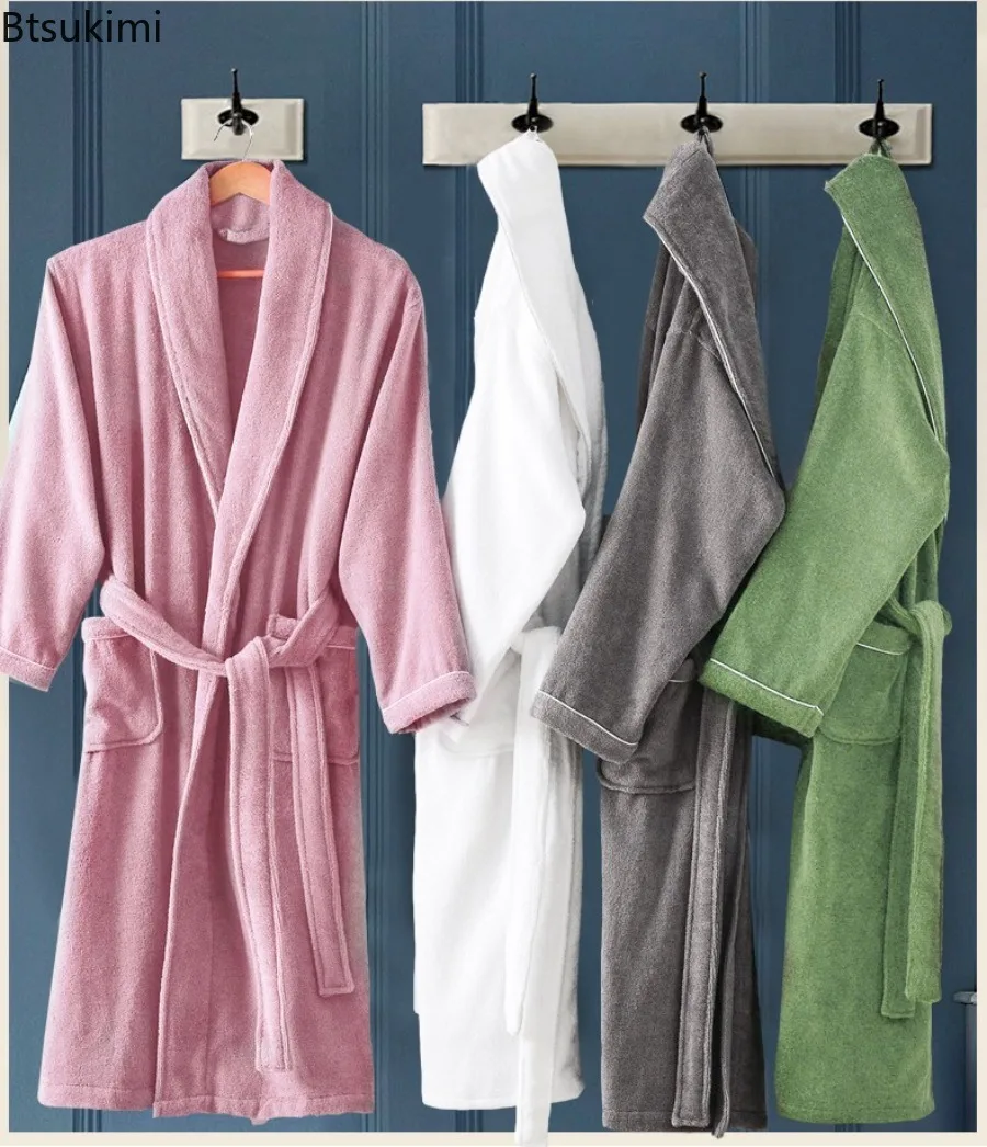 Women's Thick Terry Cotton Bathrobe Water Absorbing Kimono Yukata Gown Loose Unisex Autumn Winter Homewear Sleepwear Loungewear