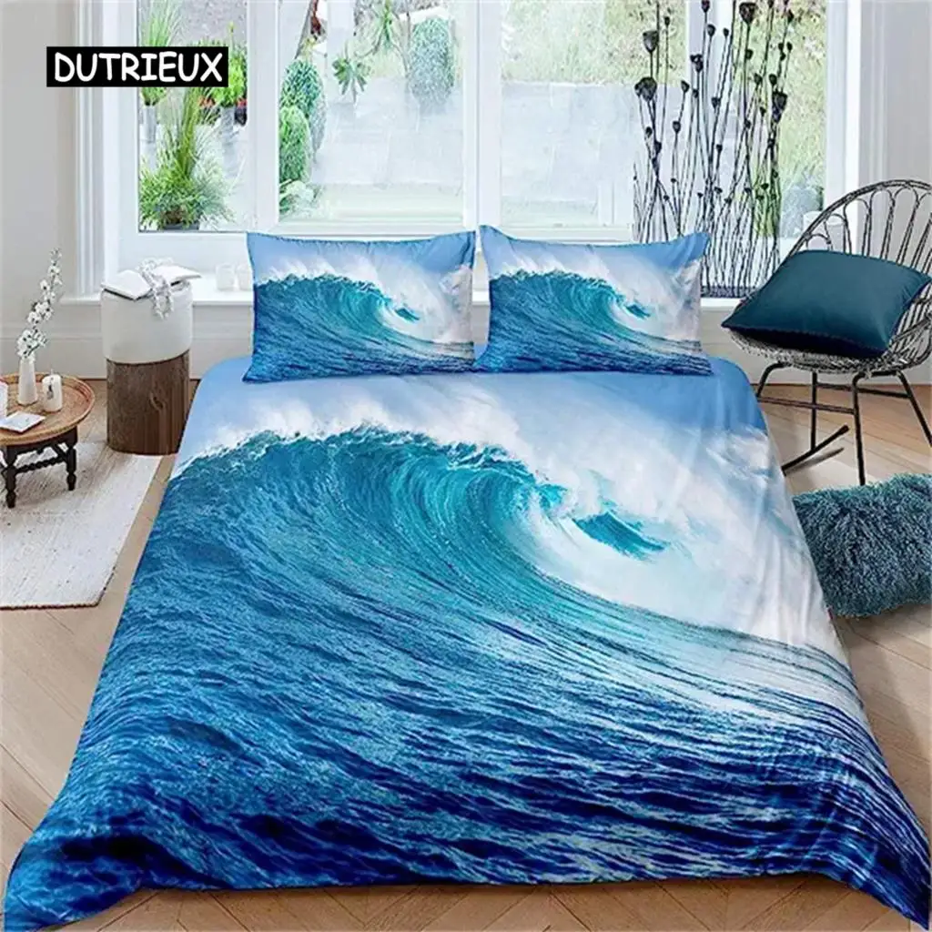 Conjunto de cama Blue Ocean Microfiber para homens e mulheres, capa de edredão, ondas, tripocal havaiano, onda do mar, praia, cobertor de praia