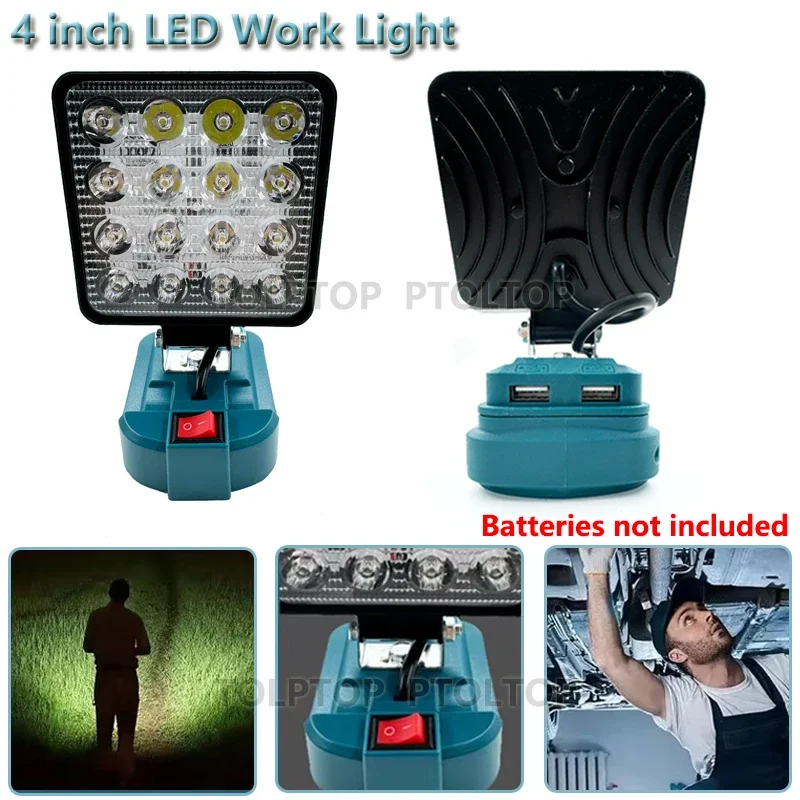 HOT 4inch car illuminated LED Work Light for Makita 14.4V-18VLi-ion Battery With dual USB Lantern Outdoor Flashlight(NO Battery)