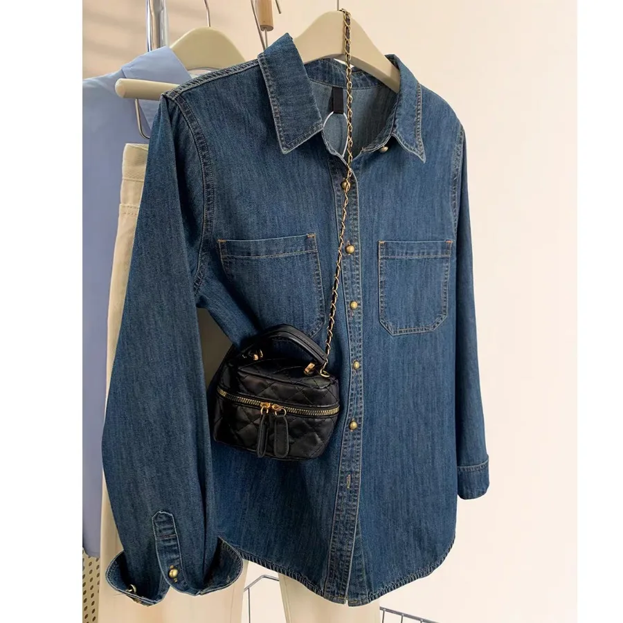 

Retro Denim irt Women's Spring Autumn Layering Design Sensation Small Batch High-End Feelings ort Size Outerwear irt