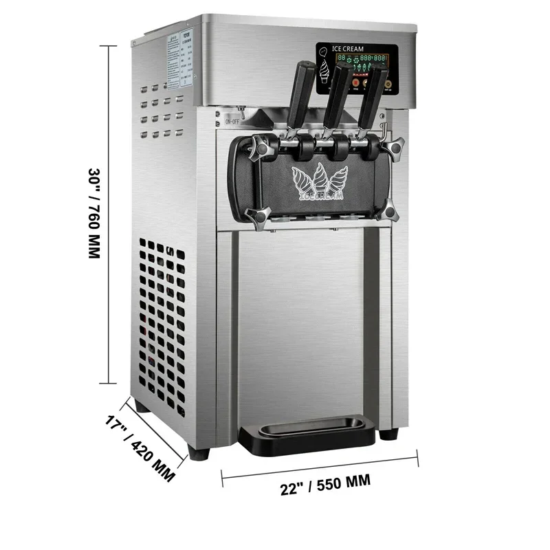 Mesin Es Krim Lembut Tricolor 1200W Komersial Dispenser Es Krim Meja Stainless Steel Pembuat Es Krim Kerucut Manis