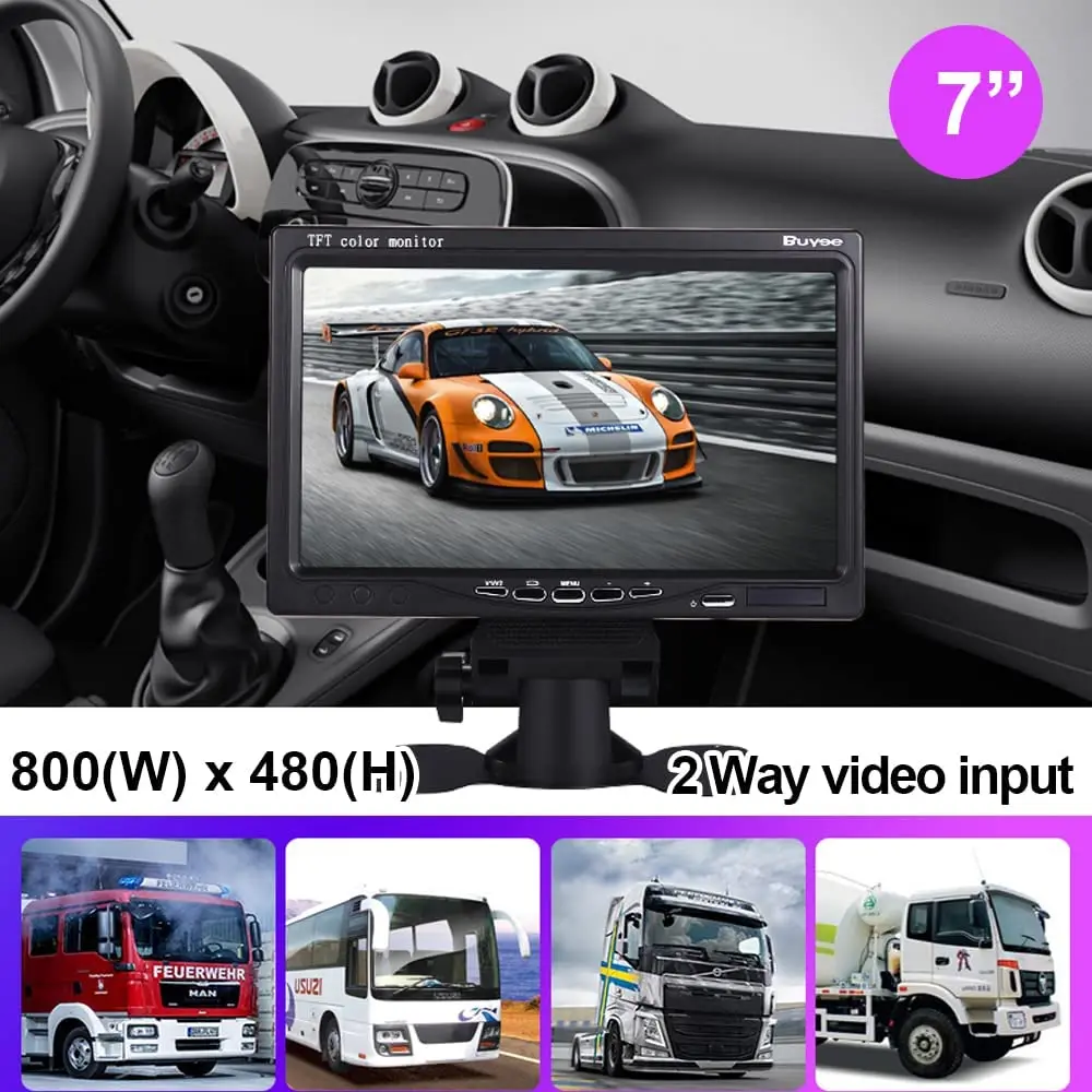 Generic Car Monitor DC and AV Connector 12V 24V LCD Video Truck Bus Rearview Backup Reverse Parking Display 7 Inch Car Monitor