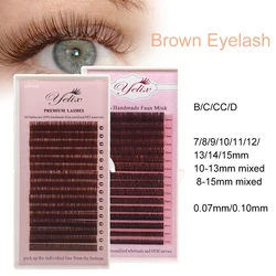 YELIX Brown Lashes Extension 7-15mm Mix ciglia finte ciglia individuali alta qualità Soft Natural