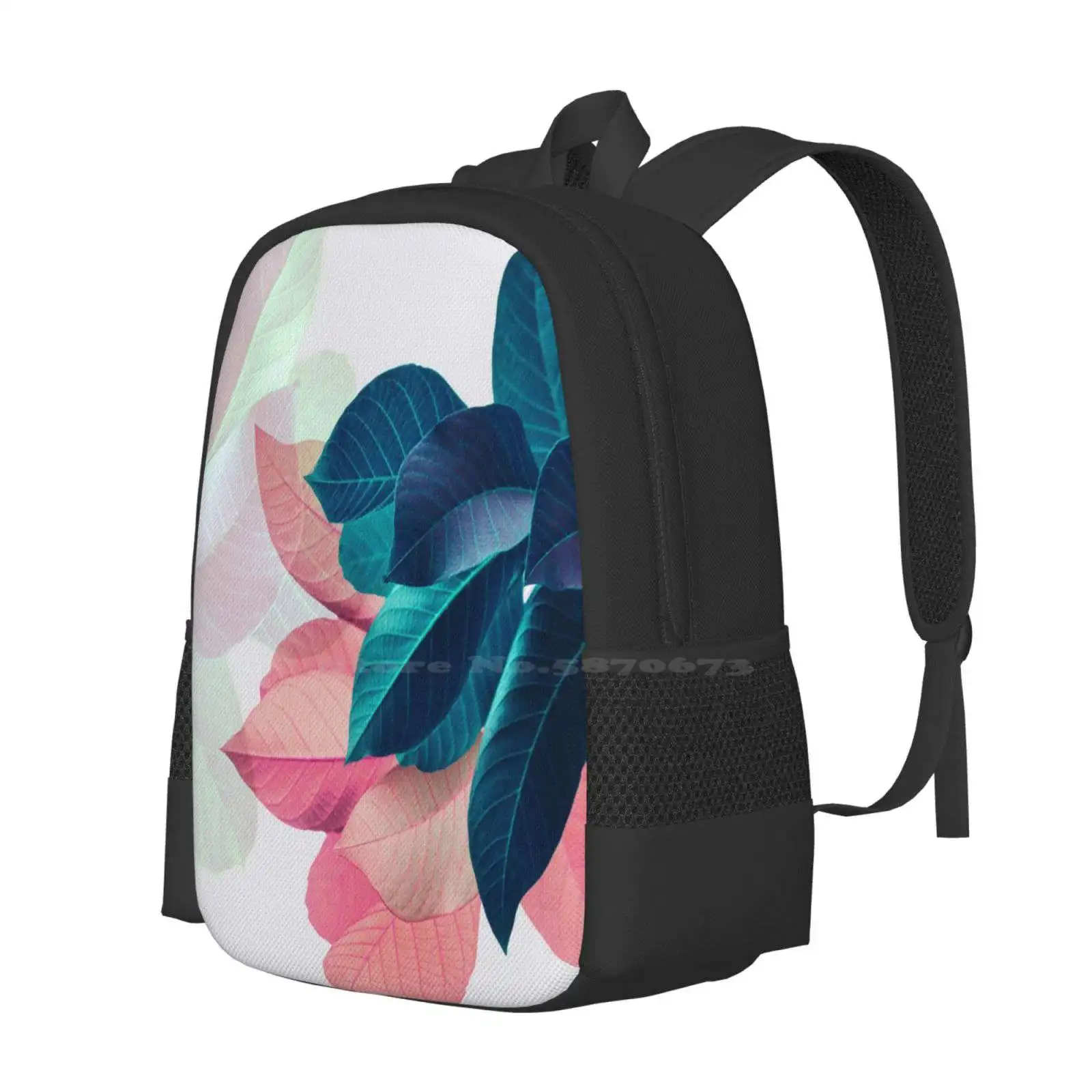 Blue Pink Plant Leaf Hot Sale Schoolbag Backpack Fashion Bags Pink Leaf Leaves Botanical Foliage Plant Colorful Trending Now