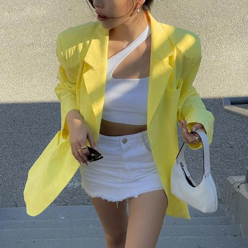2023 Autumn and Winter New Women's Loose Bag Buckle Shoulder Pad Long-sleeved Jacket All-match Fashionable Casual Suit Women