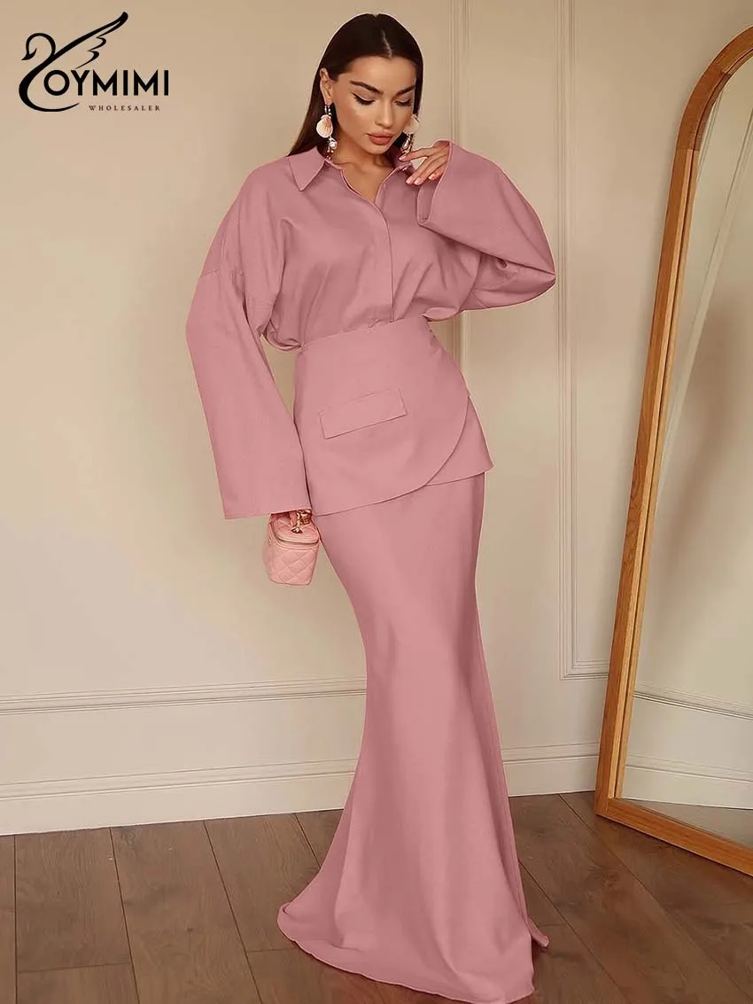 

Женское розовое платье-рубашка Oymimi класса люкс, весна 2026, с воротником, широким поясом, подолом «русалка», элегантный и сексуальный образ без усилий