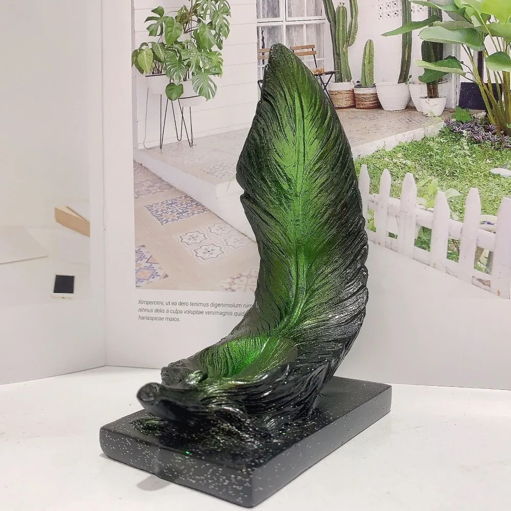 Resin Feather Statue Crystal Ball Base Craft Ornaments Sphere Display Stand Home Office Desktop Decor for 60mm Balls