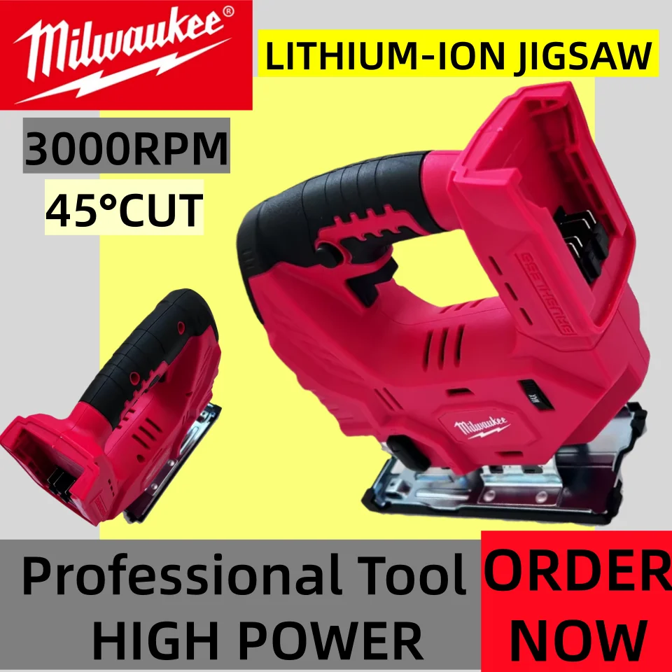 เลื่อยจิ๊กซอไร้สาย Milwaukee Brushless ความเร็ว 3000 รอบต่อนาที เครื่องมือไฟฟ้าสำหรับงานไม้แบบพกพา ปรับได้